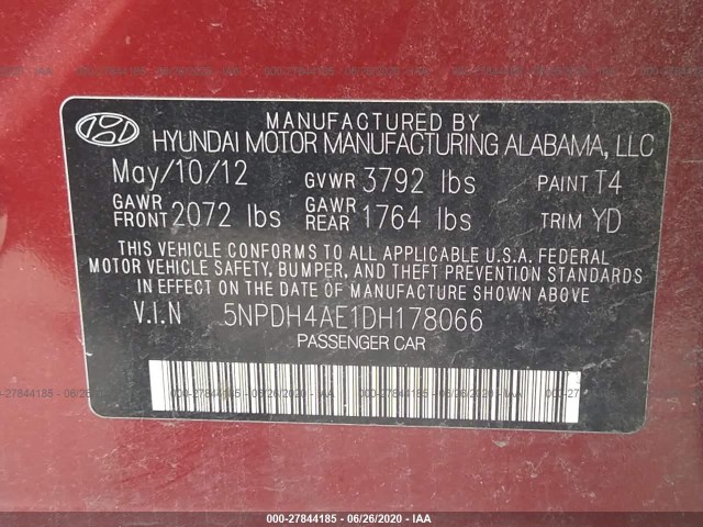 Photo 8 VIN: 5NPDH4AE1DH178066 - HYUNDAI ELANTRA 