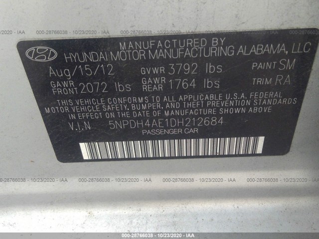 Photo 8 VIN: 5NPDH4AE1DH212684 - HYUNDAI ELANTRA 