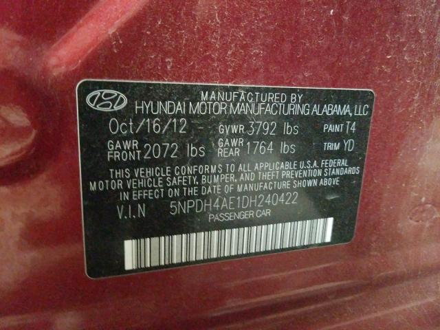 Photo 9 VIN: 5NPDH4AE1DH240422 - HYUNDAI ELANTRA GL 