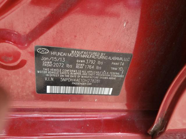 Photo 9 VIN: 5NPDH4AE1DH278281 - HYUNDAI ELANTRA GL 