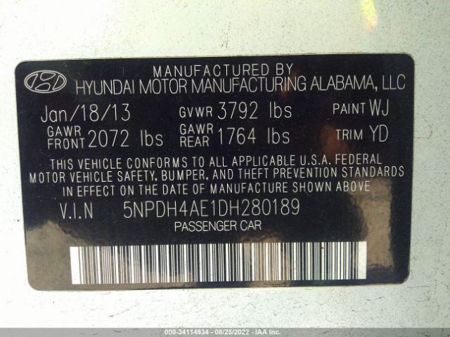 Photo 8 VIN: 5NPDH4AE1DH280189 - HYUNDAI ELANTRA 