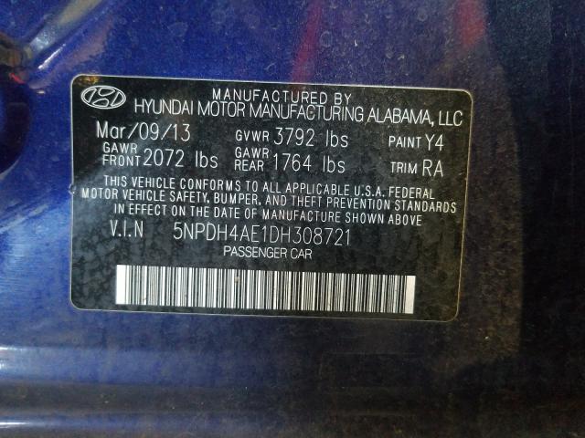 Photo 9 VIN: 5NPDH4AE1DH308721 - HYUNDAI ELANTRA GL 