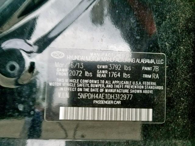 Photo 9 VIN: 5NPDH4AE1DH312977 - HYUNDAI ELANTRA GL 