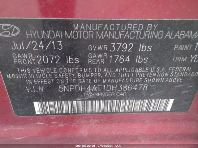 Photo 8 VIN: 5NPDH4AE1DH386478 - HYUNDAI ELANTRA 