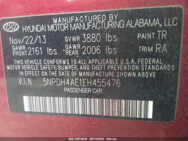 Photo 8 VIN: 5NPDH4AE1EH455476 - HYUNDAI ELANTRA 