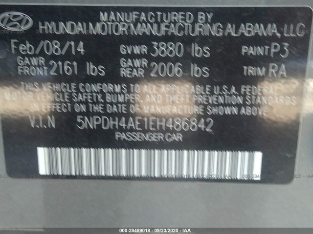 Photo 8 VIN: 5NPDH4AE1EH486842 - HYUNDAI ELANTRA 