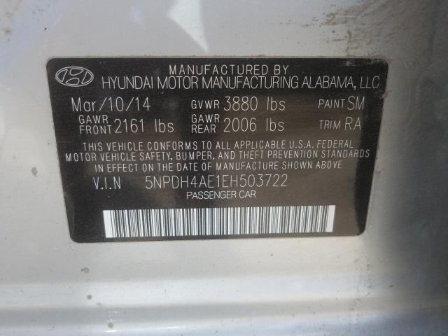 Photo 9 VIN: 5NPDH4AE1EH503722 - HYUNDAI ELANTRA SE 