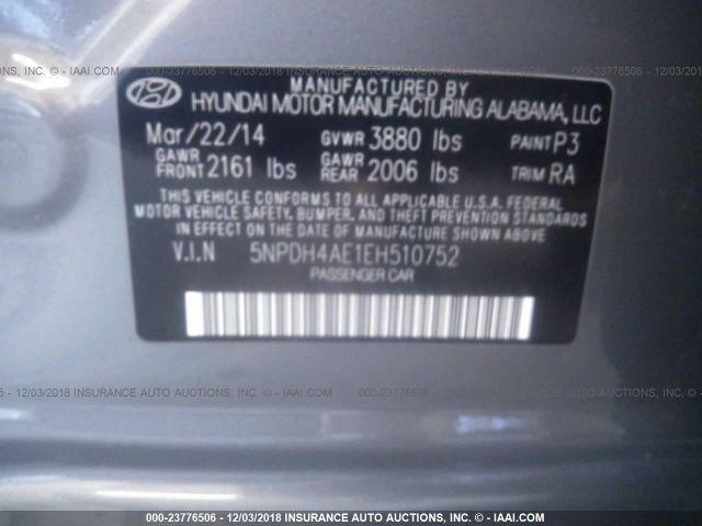 Photo 8 VIN: 5NPDH4AE1EH510752 - HYUNDAI ELANTRA 