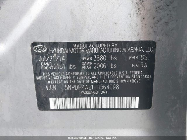 Photo 8 VIN: 5NPDH4AE1FH564098 - HYUNDAI ELANTRA 