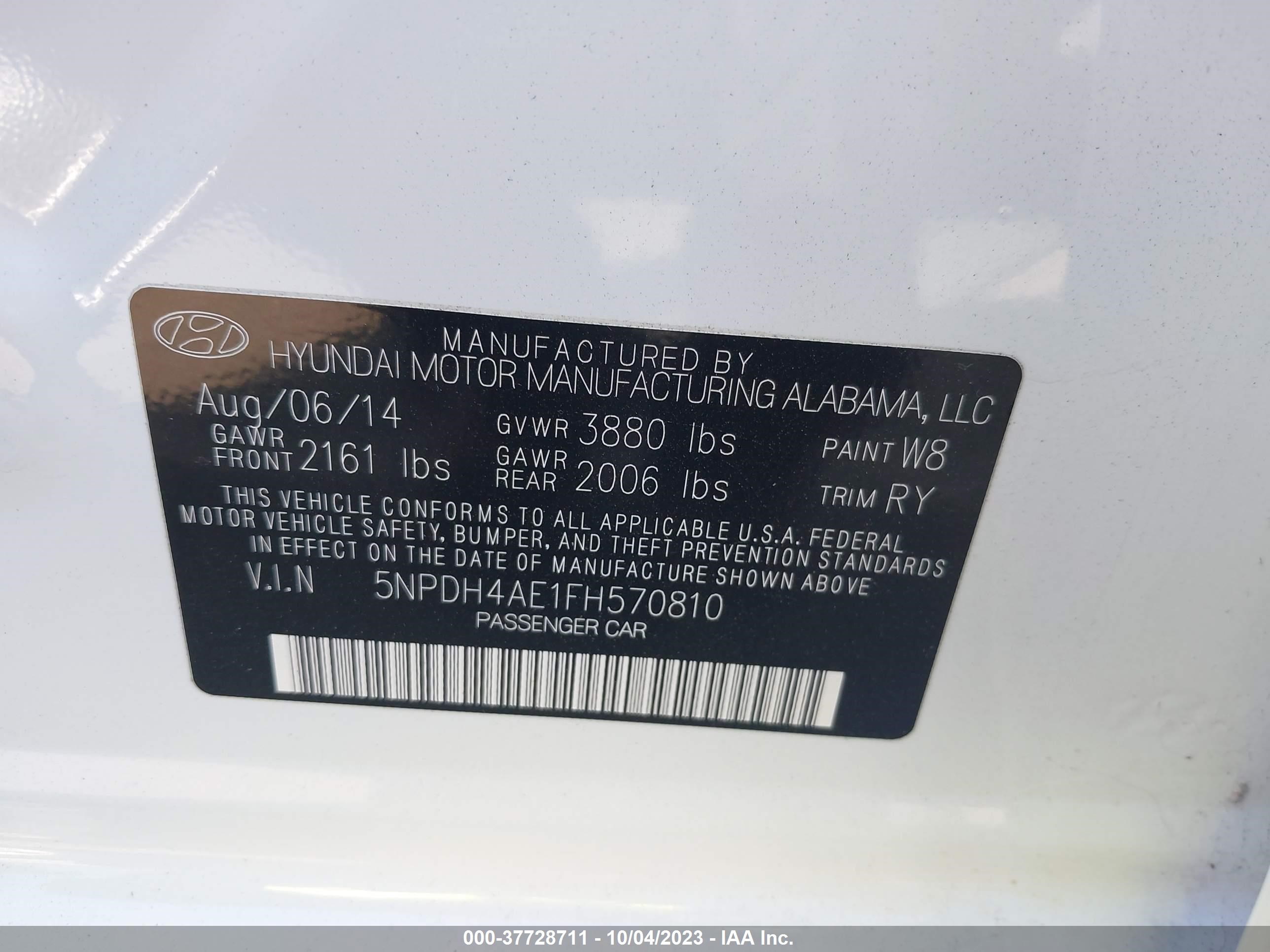 Photo 8 VIN: 5NPDH4AE1FH570810 - HYUNDAI ELANTRA 