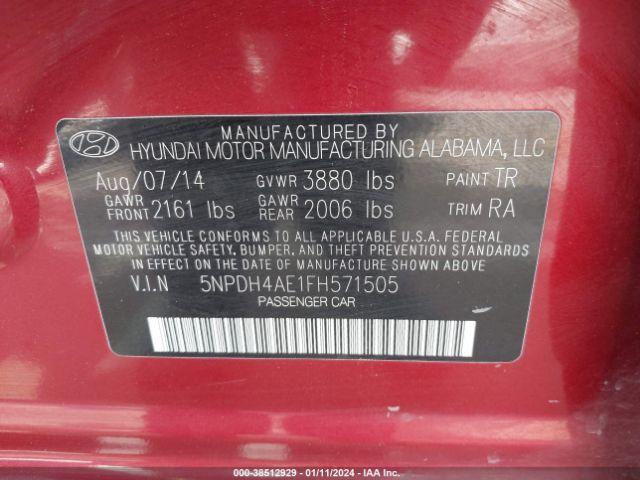 Photo 8 VIN: 5NPDH4AE1FH571505 - HYUNDAI ELANTRA 