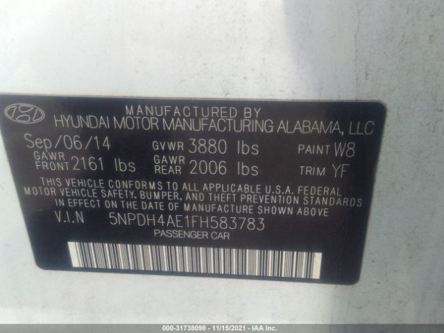 Photo 8 VIN: 5NPDH4AE1FH583783 - HYUNDAI ELANTRA 