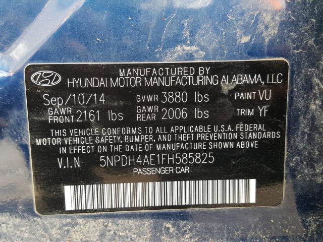 Photo 9 VIN: 5NPDH4AE1FH585825 - HYUNDAI ELANTRA SE 