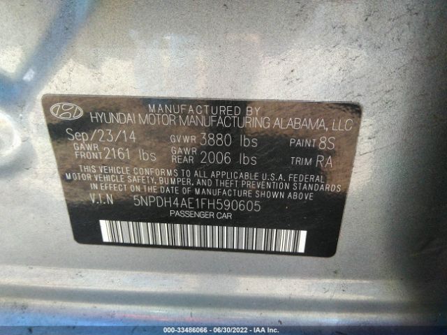 Photo 8 VIN: 5NPDH4AE1FH590605 - HYUNDAI ELANTRA 