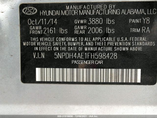 Photo 8 VIN: 5NPDH4AE1FH598428 - HYUNDAI ELANTRA 