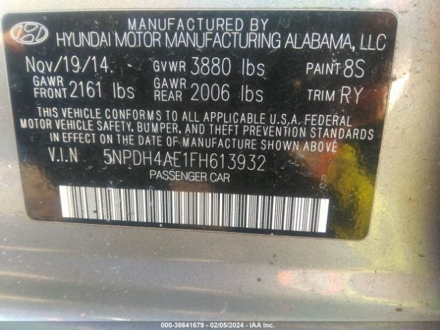 Photo 8 VIN: 5NPDH4AE1FH613932 - HYUNDAI ELANTRA 