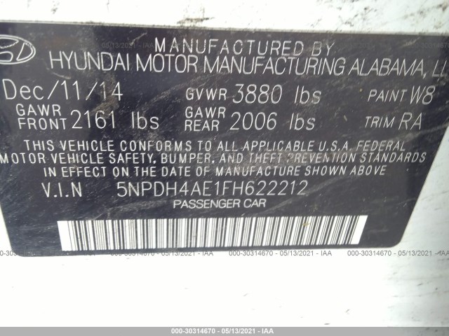 Photo 8 VIN: 5NPDH4AE1FH622212 - HYUNDAI ELANTRA 