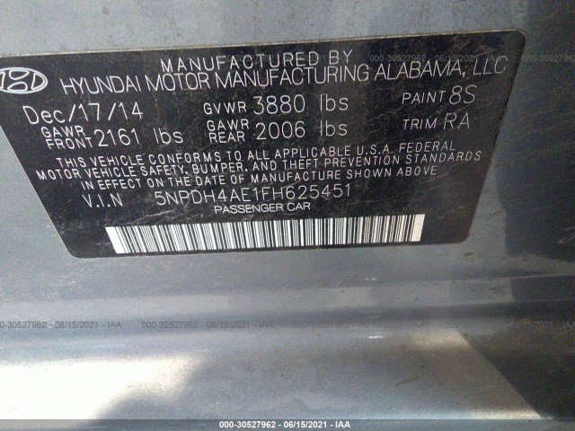 Photo 8 VIN: 5NPDH4AE1FH625451 - HYUNDAI ELANTRA 