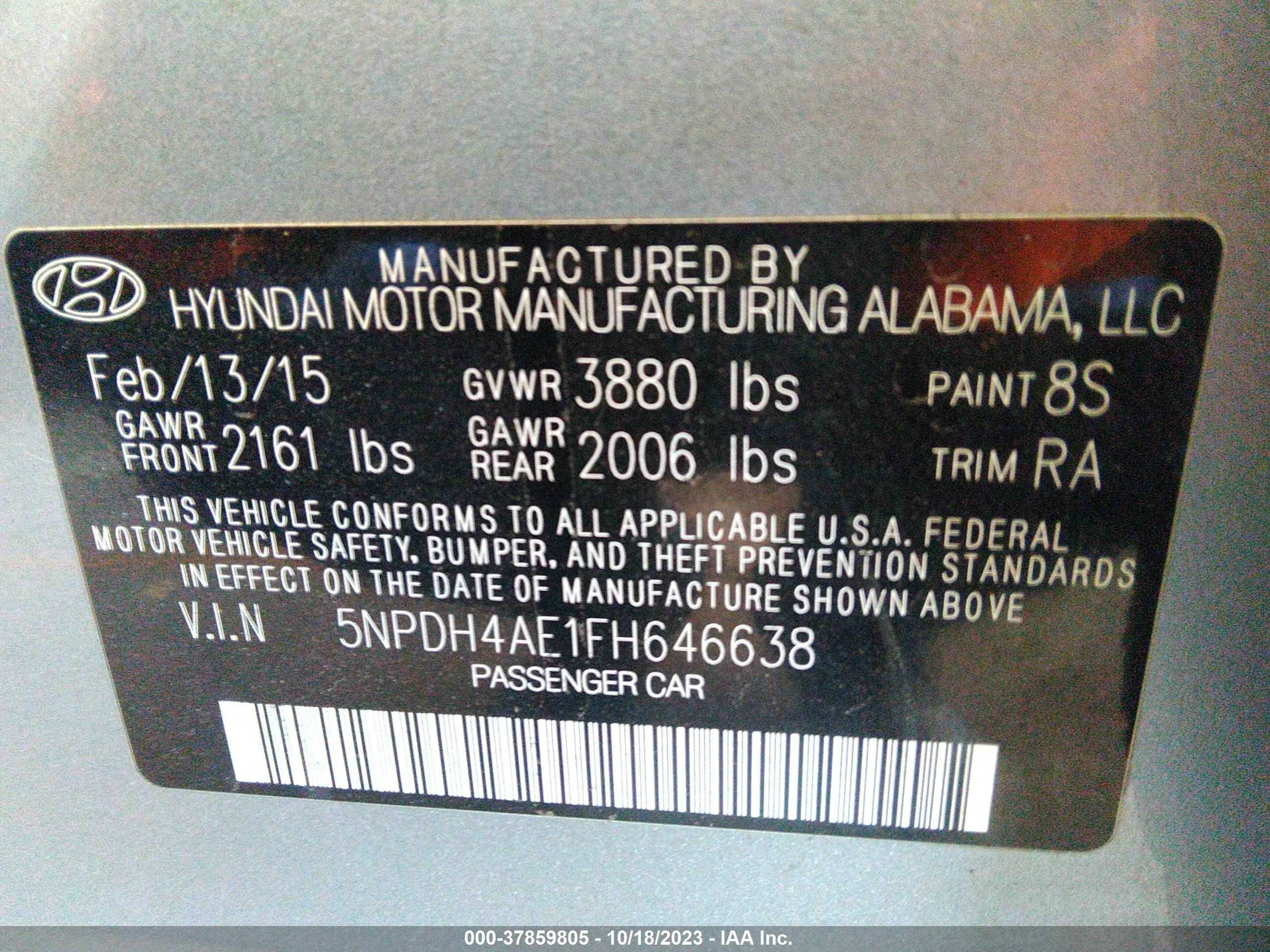 Photo 8 VIN: 5NPDH4AE1FH646638 - HYUNDAI ELANTRA 