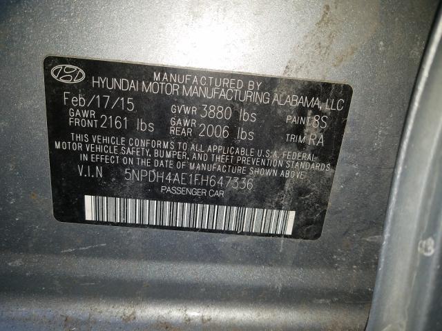 Photo 9 VIN: 5NPDH4AE1FH647336 - HYUNDAI ELANTRA SE 