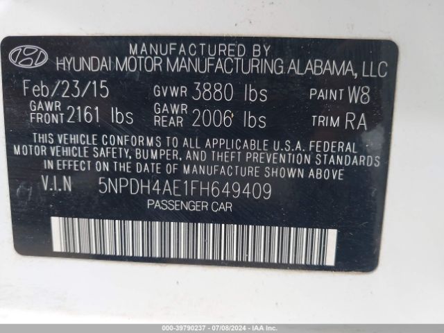 Photo 8 VIN: 5NPDH4AE1FH649409 - HYUNDAI ELANTRA 