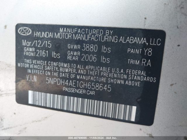 Photo 8 VIN: 5NPDH4AE1GH658645 - HYUNDAI ELANTRA 