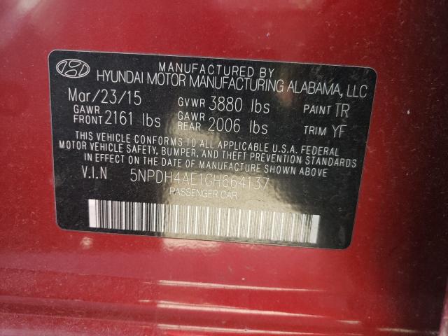 Photo 9 VIN: 5NPDH4AE1GH664137 - HYUNDAI ELANTRA SE 