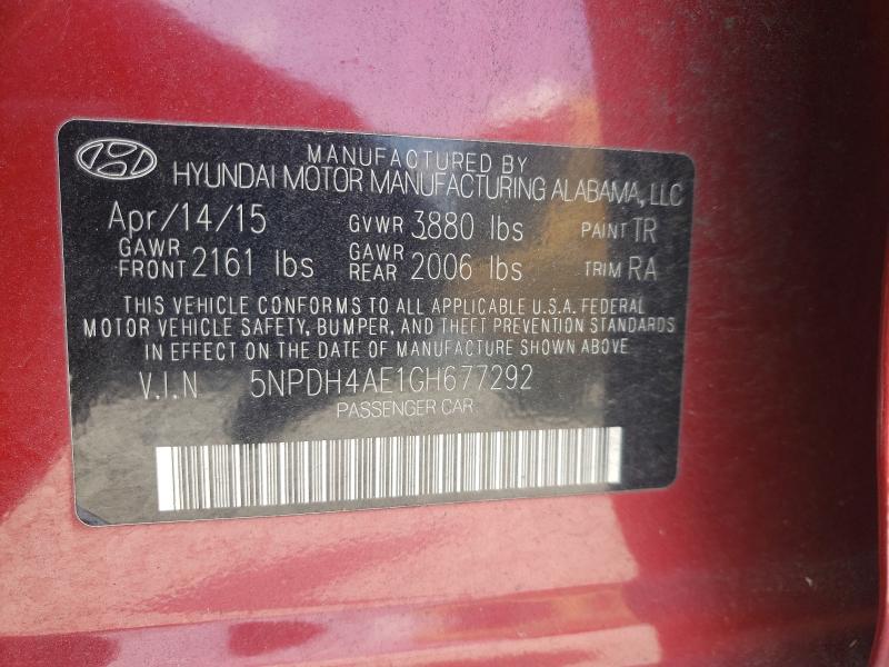 Photo 9 VIN: 5NPDH4AE1GH677292 - HYUNDAI ELANTRA SE 