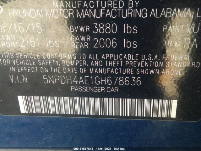 Photo 8 VIN: 5NPDH4AE1GH678636 - HYUNDAI ELANTRA 