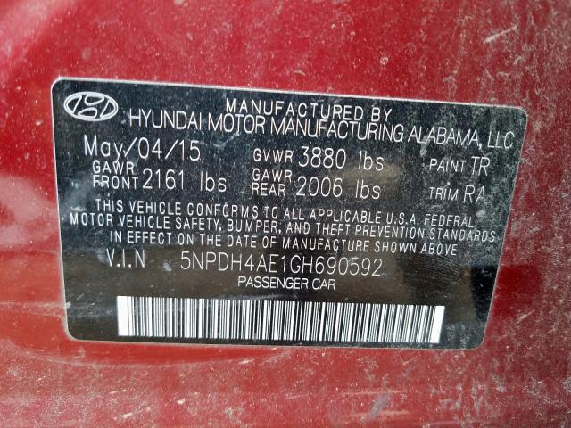 Photo 9 VIN: 5NPDH4AE1GH690592 - HYUNDAI ELANTRA SE 