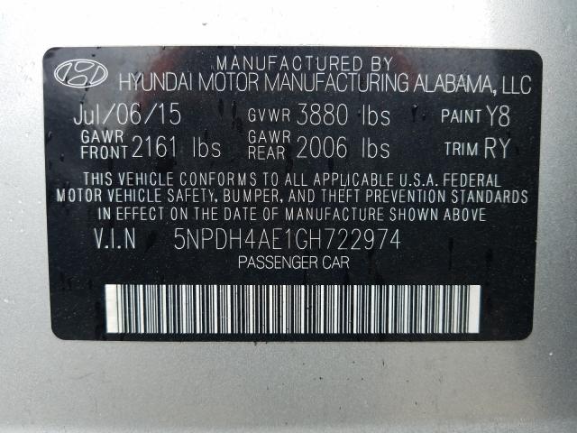 Photo 9 VIN: 5NPDH4AE1GH722974 - HYUNDAI ELANTRA 