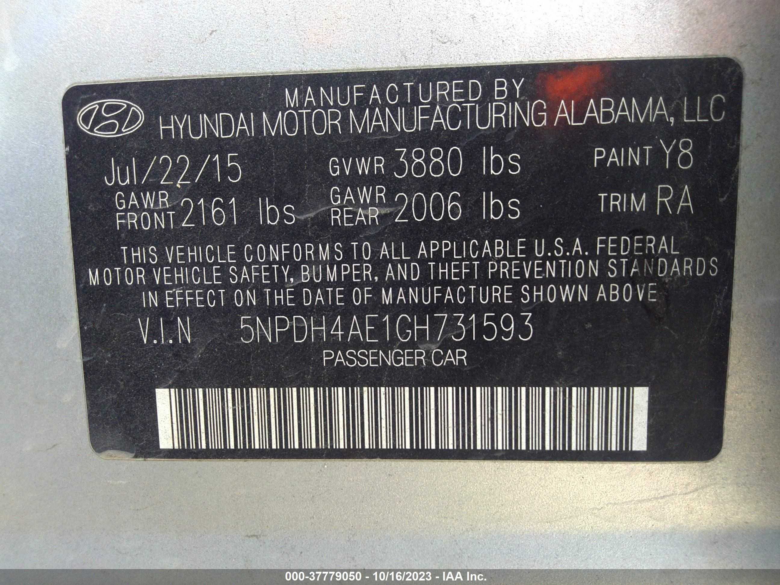 Photo 8 VIN: 5NPDH4AE1GH731593 - HYUNDAI ELANTRA 