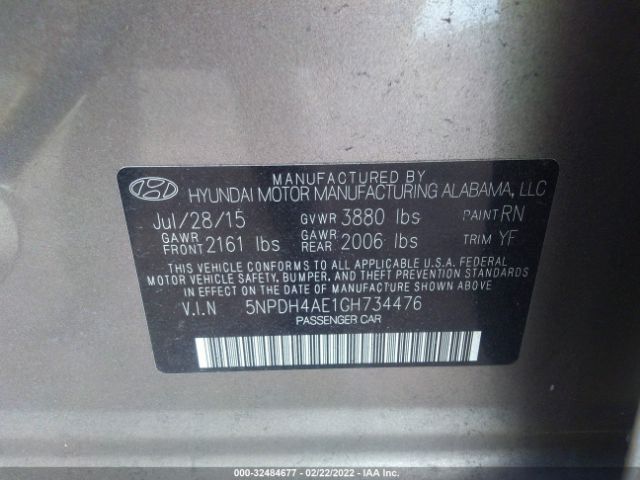 Photo 8 VIN: 5NPDH4AE1GH734476 - HYUNDAI ELANTRA 