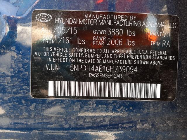 Photo 9 VIN: 5NPDH4AE1GH739094 - HYUNDAI ELANTRA SE 