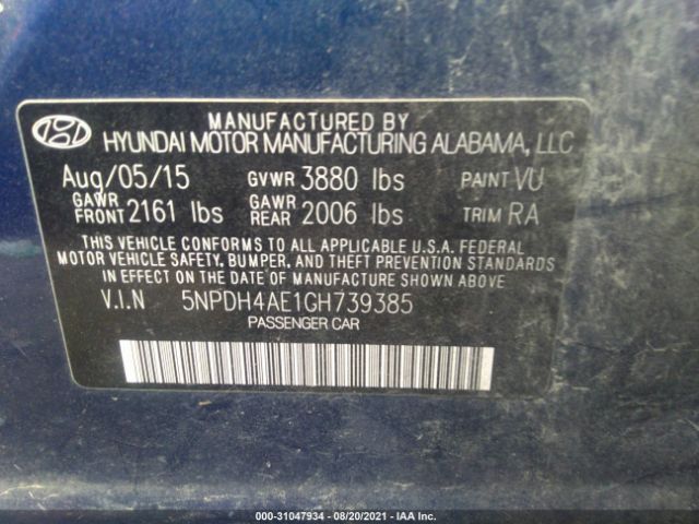 Photo 8 VIN: 5NPDH4AE1GH739385 - HYUNDAI ELANTRA 