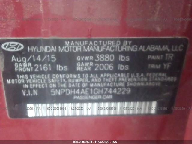 Photo 8 VIN: 5NPDH4AE1GH744229 - HYUNDAI ELANTRA 