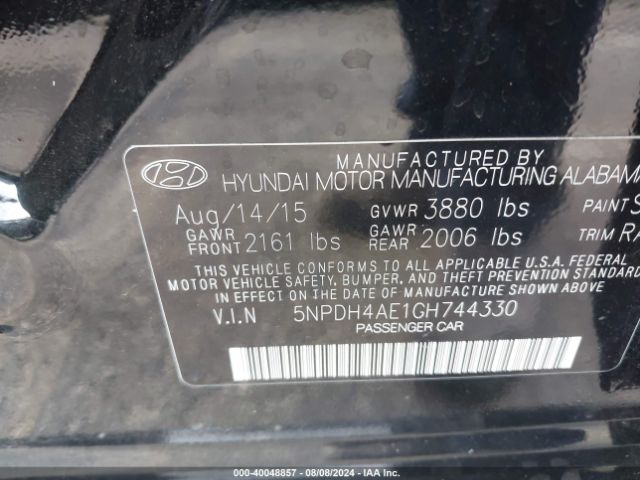 Photo 8 VIN: 5NPDH4AE1GH744330 - HYUNDAI ELANTRA 