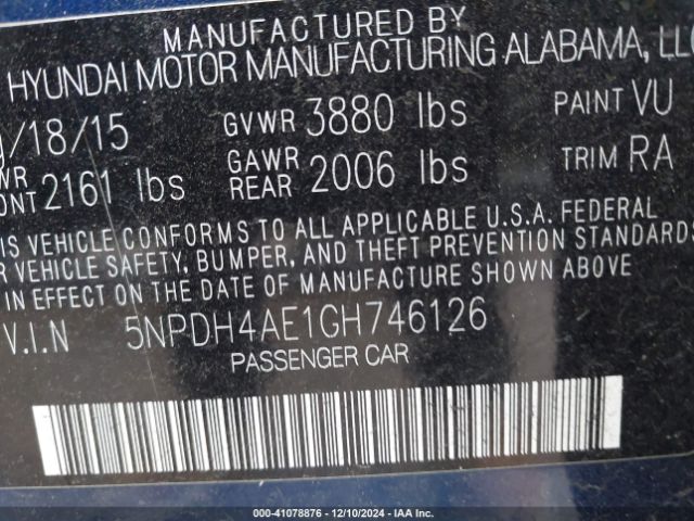 Photo 8 VIN: 5NPDH4AE1GH746126 - HYUNDAI ELANTRA 