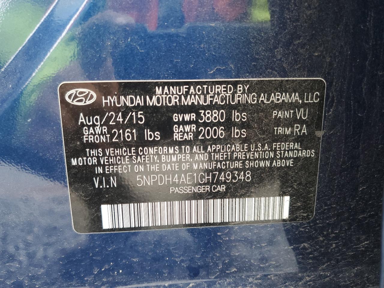 Photo 11 VIN: 5NPDH4AE1GH749348 - HYUNDAI ELANTRA 