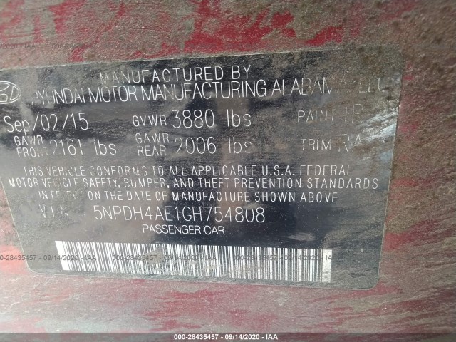 Photo 8 VIN: 5NPDH4AE1GH754808 - HYUNDAI ELANTRA 