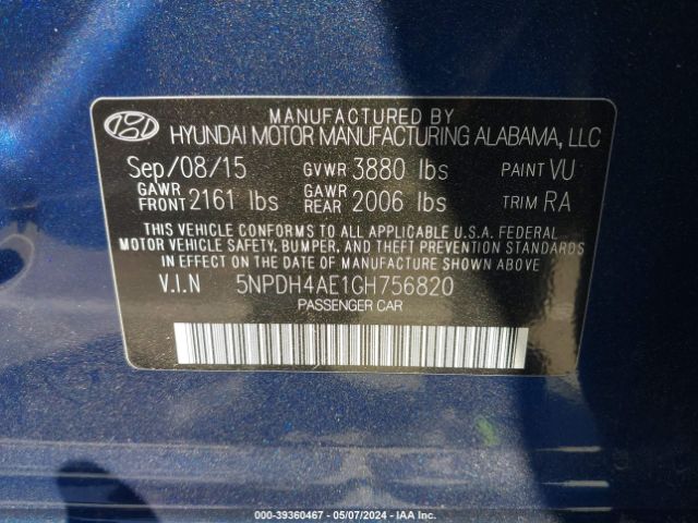 Photo 8 VIN: 5NPDH4AE1GH756820 - HYUNDAI ELANTRA 