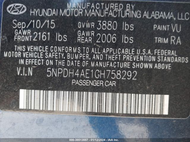 Photo 8 VIN: 5NPDH4AE1GH758292 - HYUNDAI ELANTRA 