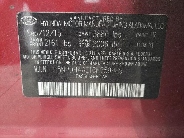 Photo 11 VIN: 5NPDH4AE1GH759989 - HYUNDAI ELANTRA SE 