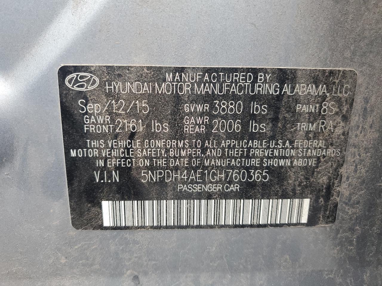 Photo 11 VIN: 5NPDH4AE1GH760365 - HYUNDAI ELANTRA 