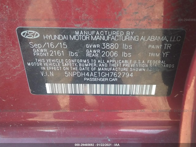 Photo 8 VIN: 5NPDH4AE1GH762794 - HYUNDAI ELANTRA 