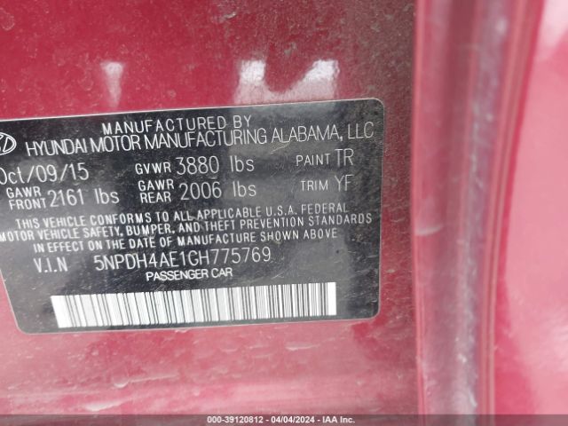 Photo 8 VIN: 5NPDH4AE1GH775769 - HYUNDAI ELANTRA 