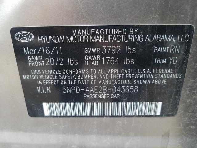 Photo 9 VIN: 5NPDH4AE2BH043658 - HYUNDAI ELANTRA GL 