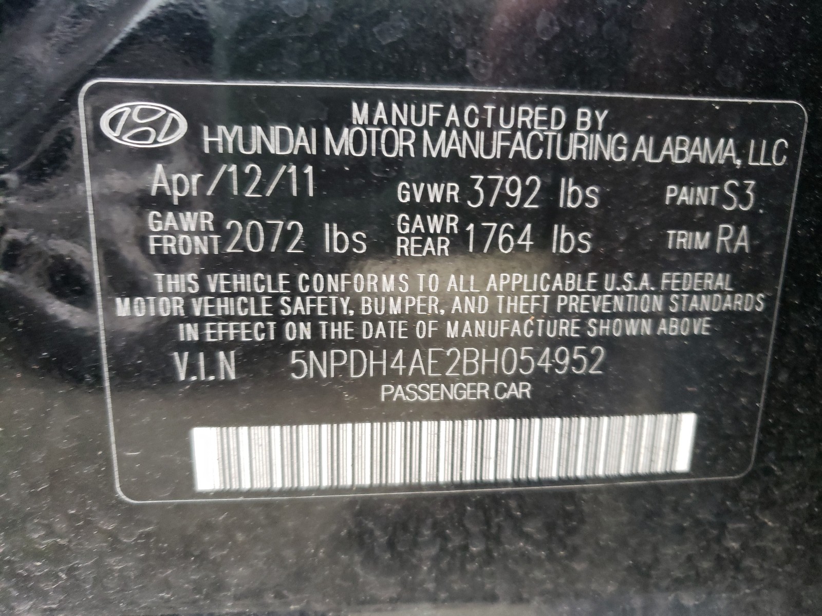 Photo 9 VIN: 5NPDH4AE2BH054952 - HYUNDAI ELANTRA GL 