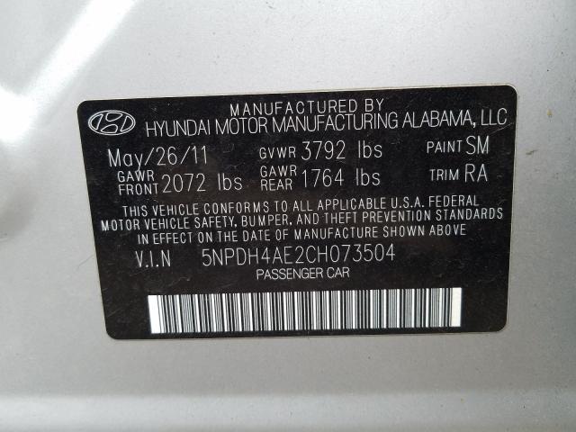 Photo 9 VIN: 5NPDH4AE2CH073504 - HYUNDAI ELANTRA GL 