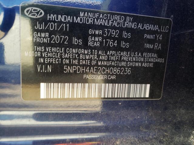 Photo 9 VIN: 5NPDH4AE2CH086236 - HYUNDAI ELANTRA GL 